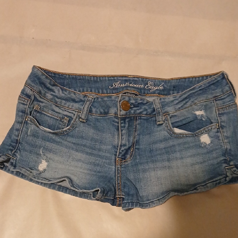 American Eagle Outfitters Blue Denim with Brown Patch